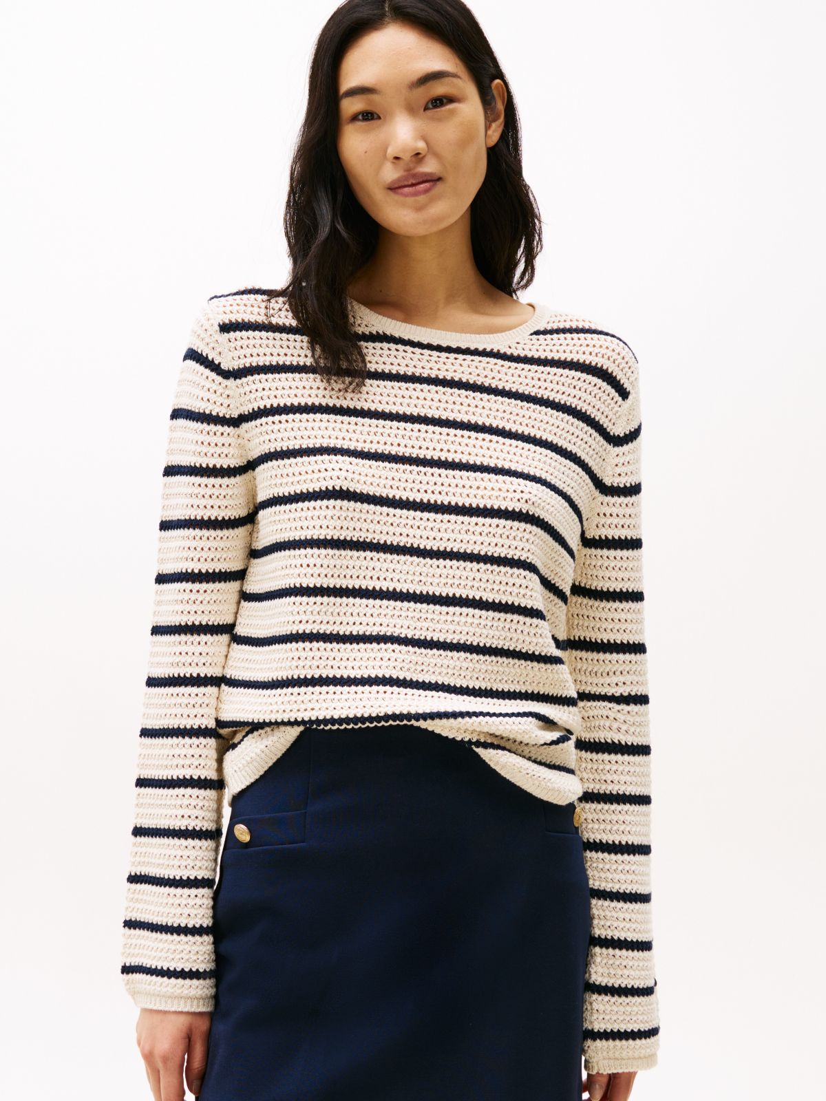 Ivory Petal / Dark Night Navy Stripe